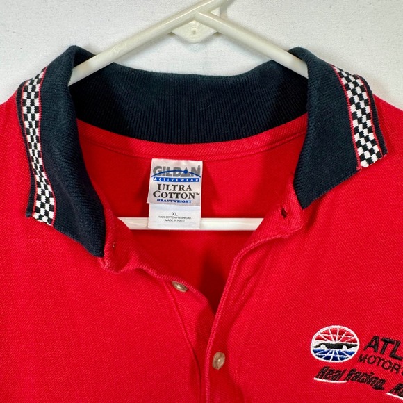 Atlanta Motor Speedway Polo Shirt Racing Checkered Trim Goldman Sz XL Y2K - Picture 4 of 9